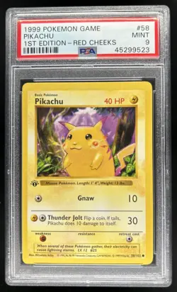 1999 Pokemon Game Pikachu 1st Edition Red Cheeks #58/102 PSA 9 Mint - Image 1