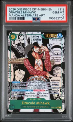2026 ONE PIECE MANGA ALTERNATE ART OP14-EB04-119 DRACULE MIHAWK PSA 10 - Image 1