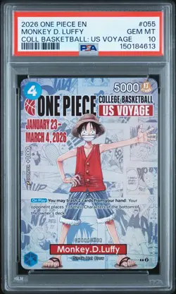 2026 ONE PIECE PROMOS ONE PIECE COLLEGE BK: US VOYAGE MONKEY D. LUFFY PSA 10 - Image 1
