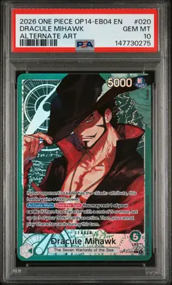 2026 ONE PIECE OP14-EB04-THE AZURE SEA'S SEVEN #020 DRACULE MIHAWK PSA 10 - Image 1