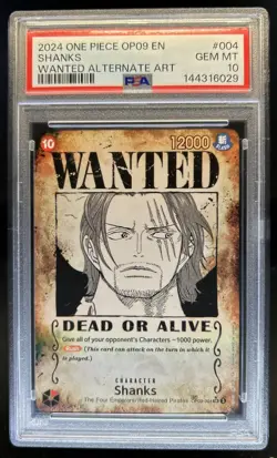 2024 One Piece Shanks Super Rare Wanted Alt Art #OP09-004 PSA 10 - Image 1
