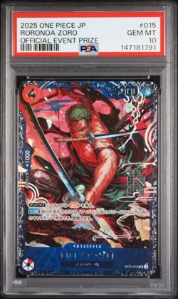 2025 ONE PIECE JPN PROMOS OFFICIAL EVENT PRIZE #015 RORONOA ZORO PSA 10 - Image 1