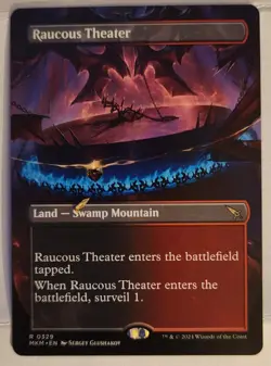 Raucous Theater Borderless MTG MKM 329 Rare Surveil Land Rakdos Fetchable - Image 1