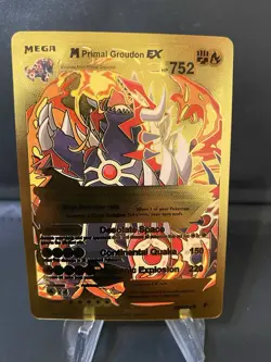 Pokemon Gold Foil Fan Art M Primal Groudon EX Collector Card - Image 1