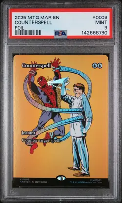 2025 MTG MARVEL'S SPIDER-MAN: SOURCE MAT FOIL #0009 COUNTERSPELL PSA 9 - Image 1