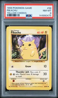 1999 POKEMON BASE SET UNLIMITED YELLOW CHEEKS #58 PIKACHU PSA 8 - Image 1