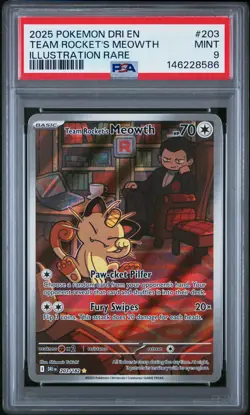 2025 POKEMON DRI EN-DESTINED RIVALS ILLUSTRATION RARE TEAM ROCKET'S MEOWTH PSA 9 - Image 1