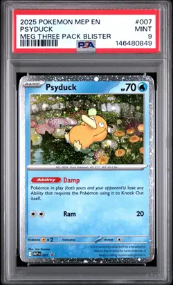 2025 POKEMON MEGA EVOLUTION THREE PACK BLISTER PSYDUCK PSA 9 - Image 1
