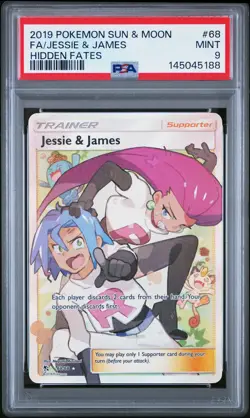2019 POKEMON SUN & MOON HIDDEN FATES #68 FULL ART/JESSIE & JAMES PSA 9 - Image 1