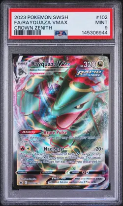 2023 POKEMON SWORD & SHIELD CROWN ZENITH #102 FULL ART/RAYQUAZA VMAX PSA 9 - Image 1