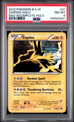 2012 Pokemon Next Destinies 41/99 Zapdos Incomplete Holo PSA 8 NM Rare ERROR WOW - Image 1