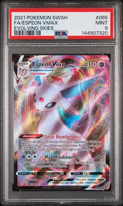 2021 POKEMON SWORD & SHIELD EVOLVING SKIES #065 FULL ART/ESPEON VMAX PSA 9 - Image 1