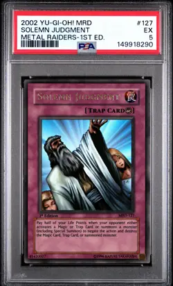 2002 YU-GI-OH! MRD-METAL RAIDERS 1ST ED #127 SOLEMN JUDGMENT PSA 5 - Image 1
