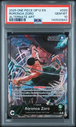 2025 One Piece OP12 En Roronda Zoro Alternate Art #020 PSA 10 Gem Mint - Image 1
