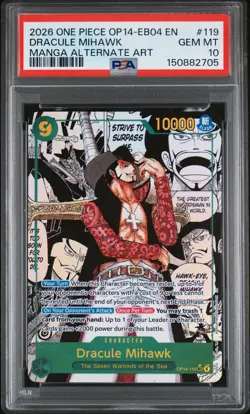2026 ONE PIECE MANGA ALTERNATE ART OP14-EB04-119 DRACULE MIHAWK PSA 10 - Image 1