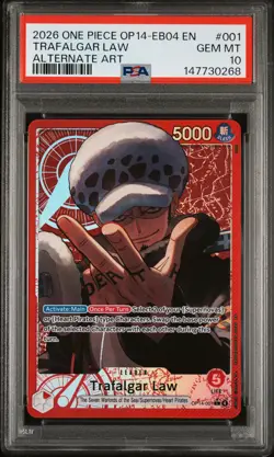 2026 ONE PIECE OP14-EB04-THE AZURE SEA'S SEVEN #001 TRAFALGAR LAW PSA 10 - Image 1