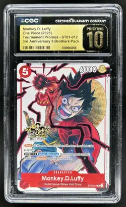 2025 One Piece 3rd Ann Tournament Monkey D. Luffy Pristine Gold #ST01-012 CGC 10 - Image 1