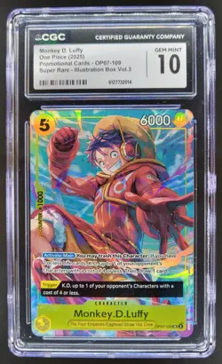 2025 ONE PIECE MONKEY D. LUFFY SUPER RARE PROMO OP07-109 CGC 10 TL3 - Image 1