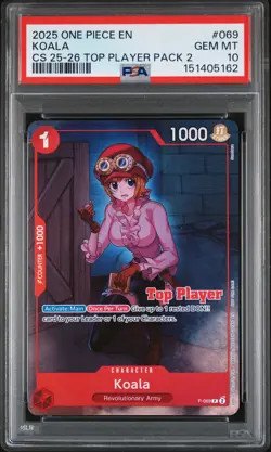 2025 ONE PIECE CHAMP 25-26 TOP PLAYER PACK 2 #069 KOALA PSA 10 - Image 1