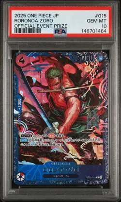 2025 ONE PIECE JPN PROMOS OFFICIAL EVENT PRIZE #015 RORONOA ZORO PSA 10 - Image 1