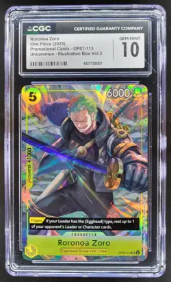 2025 ONE PIECE RORONOA ZORO PROMO ILLUSTRATION BOX OP07-113 CGC 10 TL3 - Image 1