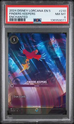 2024 DISNEY LORCANA EN 5-SHIMMERING SKIES ENCHANTED #210 FINDERS KEEPERS PSA 8 - Image 1
