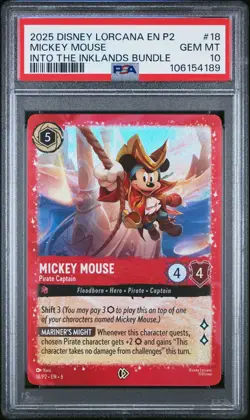 2025 DISNEY LORCANA EN P2-PROMO #18 MICKEY MOUSE - PIRATE CAPTAIN PSA 10 - Image 1