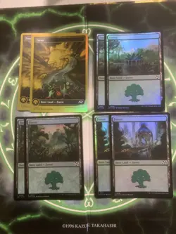 x4 Forest 0511 First-Place Foil MTG Aetherdrift & 289, 290, 291 All Foils NM - Image 1