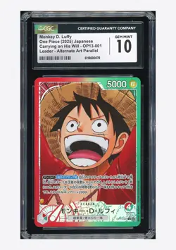 One Piece CGC 10 GEM MINT Monkey D Luffy L Alt Art 2025 OP13-001 OP13 Japanese - Image 1