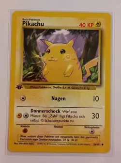 Pikachu German Base Set Pokemon Card Vintage WOTC 58/102 1st edition LP NM - Image 1