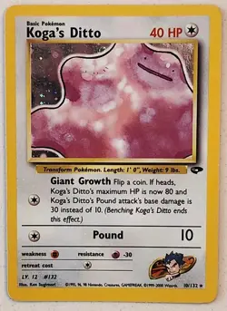 Pokemon Card Koga's Ditto Gym Challenge 10/132 Unlimited Holo Rare - Image 1