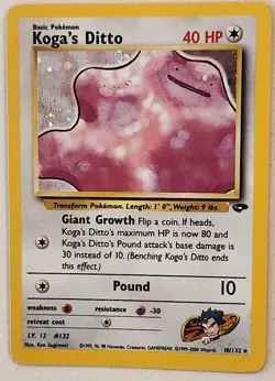Pokemon Card Koga's Ditto Gym Challenge 10/132 Unlimited Holo Rare - Image 2