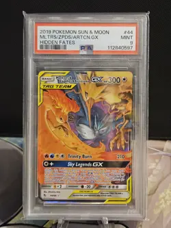 PSA 9 Graded Card Moltres & Zapdos & Articuno GX 44/68 Hidden Fates - Image 1