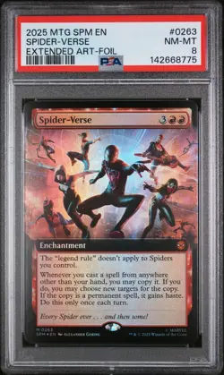2025 MTG MARVEL'S SPIDER-MAN EXTENDED ART-FOIL #0263 SPIDER-VERSE PSA 8 - Image 1