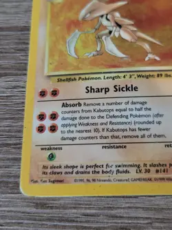 KABUTOPS Holo Rare - 9/62 Fossil Set Pokemon Card 1999 - Vintage WoTC MP - Image 4