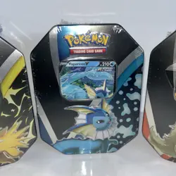 POKEMON EEVEE EVOLUTIONS FLAREON, VAPOREON & JOLTEON FACTORY SEALED SET 3 TINS - Image 3