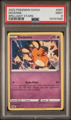 2022 POKEMON SWORD & SHIELD BRILLIANT STARS #067 DEDENNE PSA 9 - Image 1