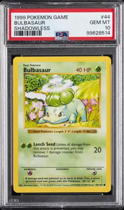 1999 POKEMON BASE SET SHADOWLESS #44 BULBASAUR PSA 10 - Image 1