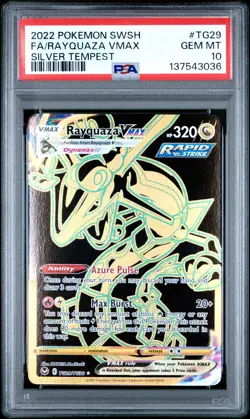 2022 POKEMON SWORD & SHIELD SILVER TEMPEST #TG29 FULL ART/RAYQUAZA VMAX PSA 10 - Image 1