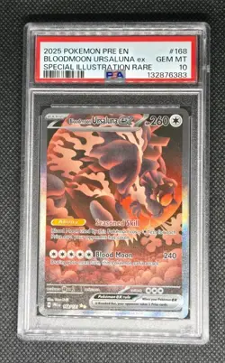 2025 Pokemon PSA 10 BLOODMOON URSALUNA EX #168 SIR Prismatic Evolutions - Image 1