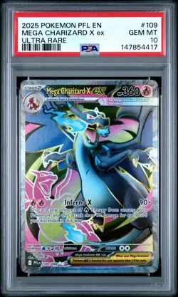 2025 POKEMON PFL EN-PHANTASMAL FLAMES ULTRA RARE #109 MEGA CHARIZARD X EX PSA 10 - Image 1