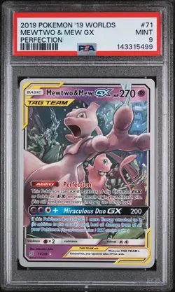 2019 POKEMON 2019 WORLD CHAMPIONSHIPS DECK: PERFECTION #71 MEWTWO & MEW GX PSA 9 - Image 1