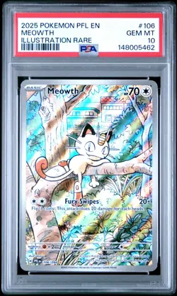 2025 POKEMON PFL EN-PHANTASMAL FLAMES ILLUSTRATION RARE #106 MEOWTH PSA 10 - Image 1