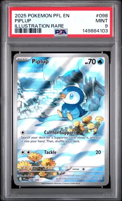 2025 POKEMON PFL EN-PHANTASMAL FLAMES ILLUSTRATION RARE #098 PIPLUP PSA 9 - Image 1