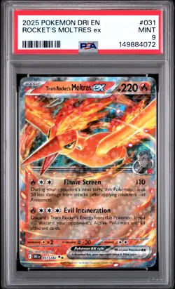 2025 POKEMON DRI EN-DESTINED RIVALS #031 TEAM ROCKET'S MOLTRES EX PSA 9 - Image 1