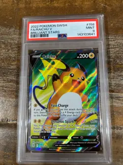Pokemon 2022 Brilliant Stars SWSH Full Art RAICHU V #158 PSA 9 Mint RARE - Image 1