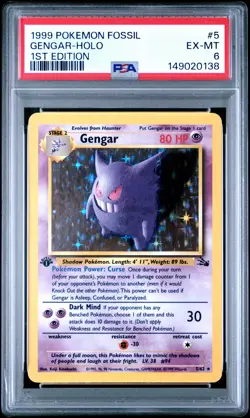 1999 POKEMON FOSSIL 1ST ED #5 GENGAR-HOLO PSA 6 - Image 1