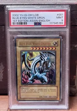 PSA 9 MINT Blue-Eyes White Dragon LOB-001 Ultra Rare 1st Edition AE Yugioh - Image 1