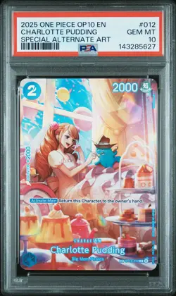 2025 ONE PIECE OP10-ROYAL BLOOD SPECIAL ALTERNATE ART CHARLOTTE PUDDING PSA 10 - Image 1