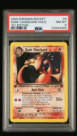 4/82 Dark Charizard 1st Edition PSA 8 Holo Team Rocket Base Pokemon Card WOTC - Image 1